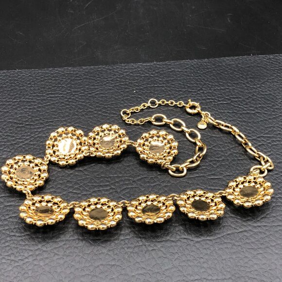 J. CREW Statement Bib Necklace Aqua Mint Green Crystal Cabs Gold Tone Medallions - Picture 6 of 9